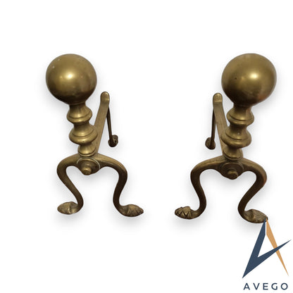 Victorian Brass Andirons - Antique Firedogs Pair from the 1890s