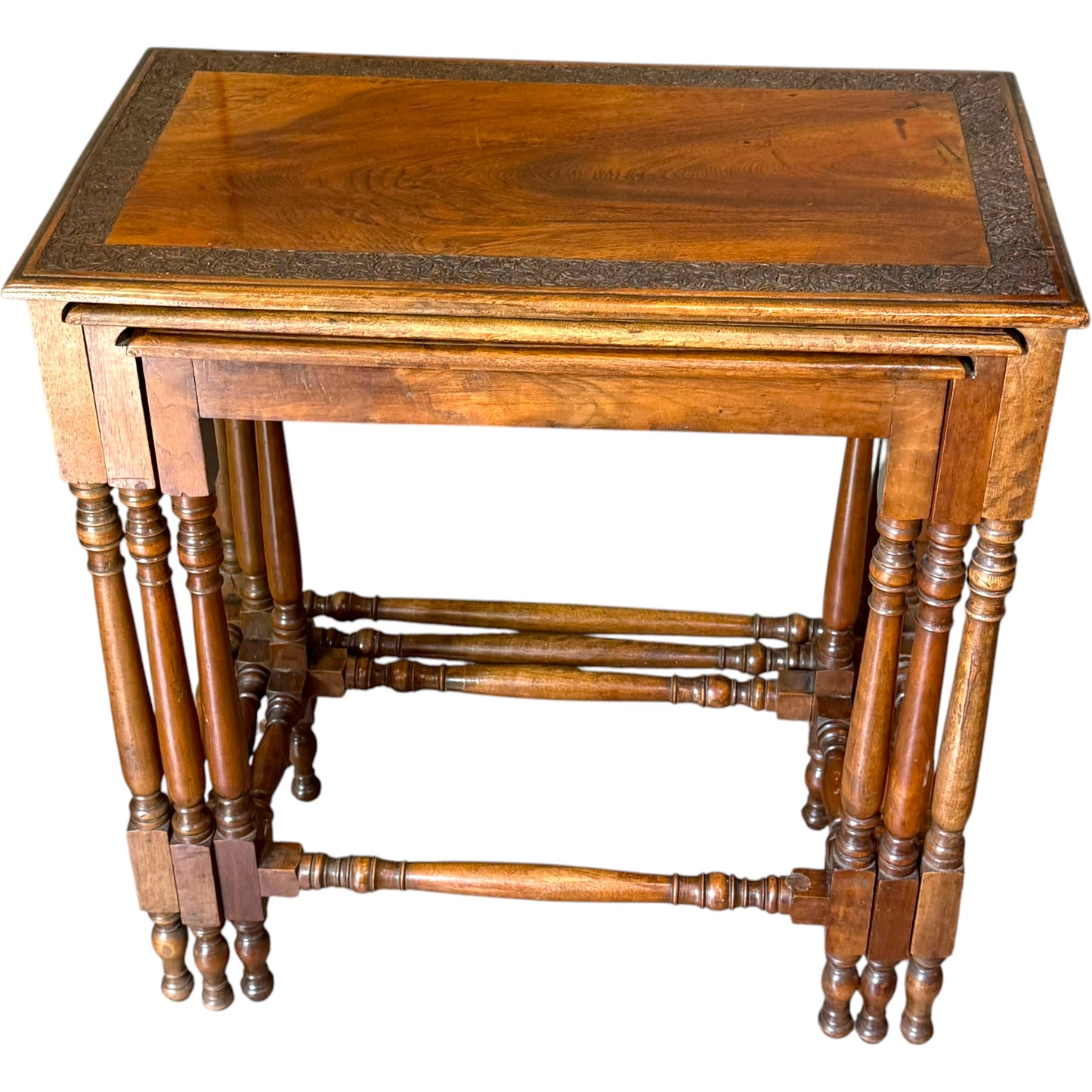 1930s Solid Walnut Nest Of Three Occasional Tables