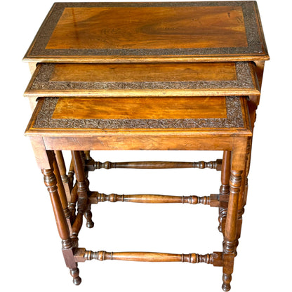 1930s Solid Walnut Nest Of Three Occasional Tables