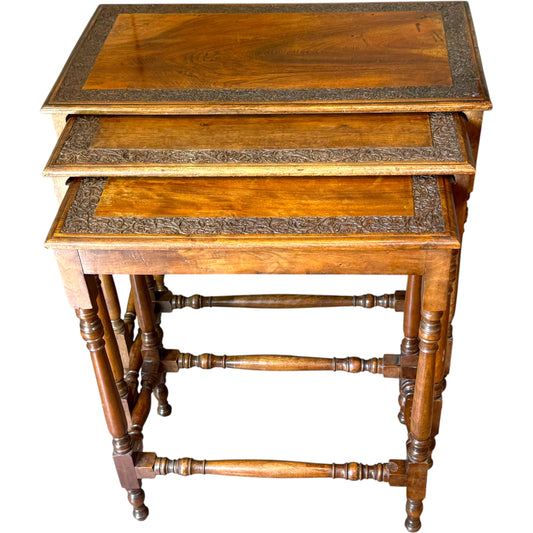 1930s Solid Walnut Nest Of Three Occasional Tables