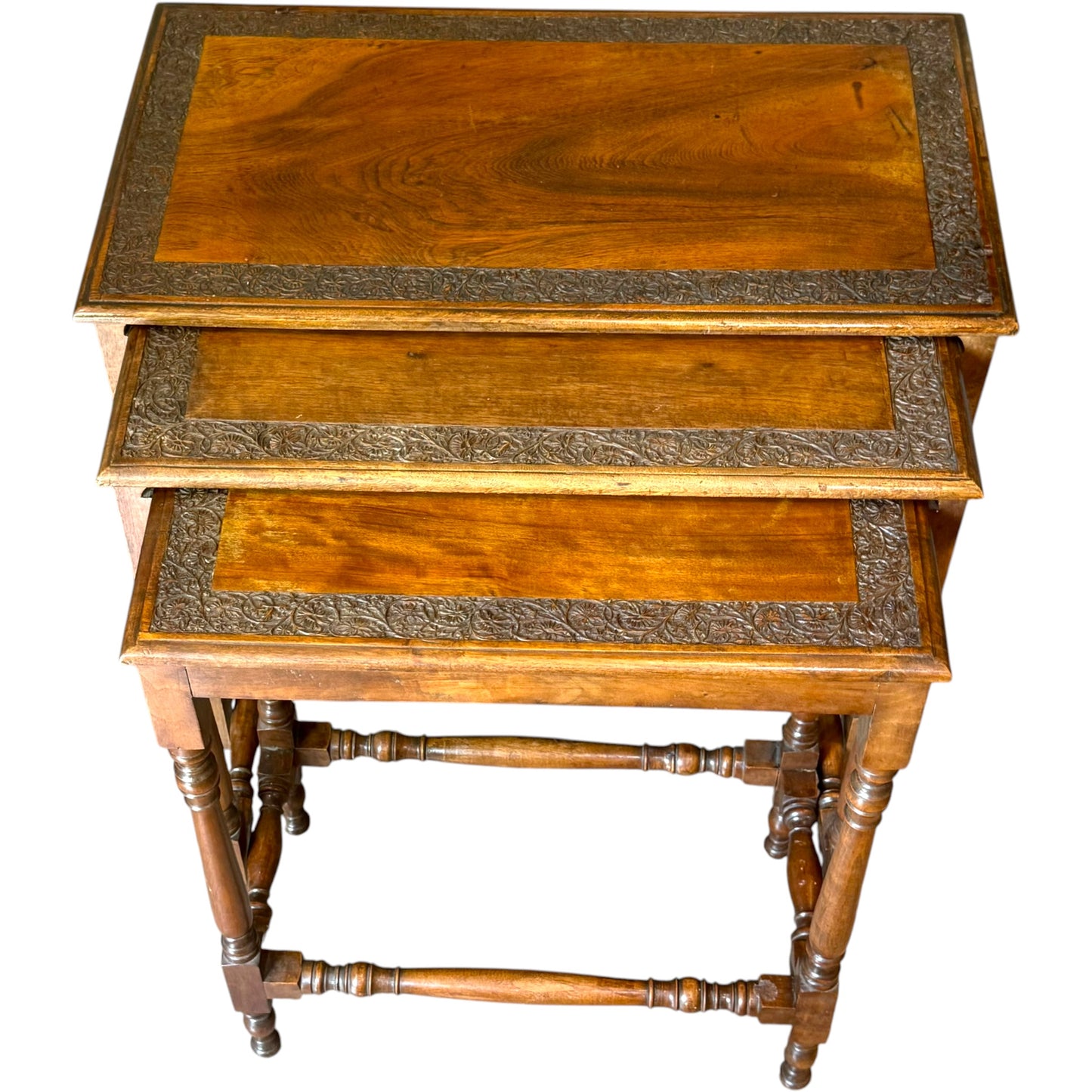 1930s Solid Walnut Nest Of Three Occasional Tables