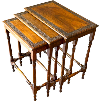 1930s Solid Walnut Nest Of Three Occasional Tables