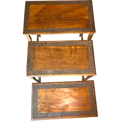 1930s Solid Walnut Nest Of Three Occasional Tables