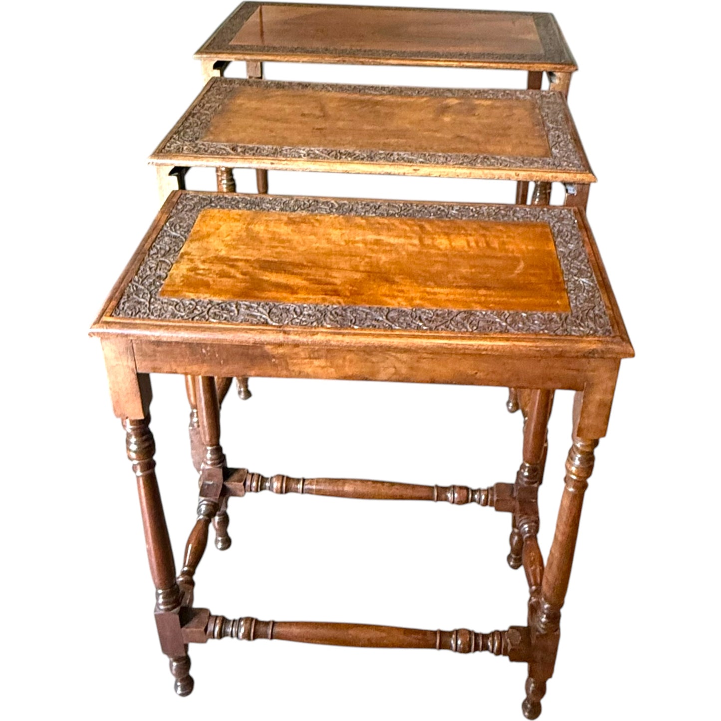 1930s Solid Walnut Nest Of Three Occasional Tables