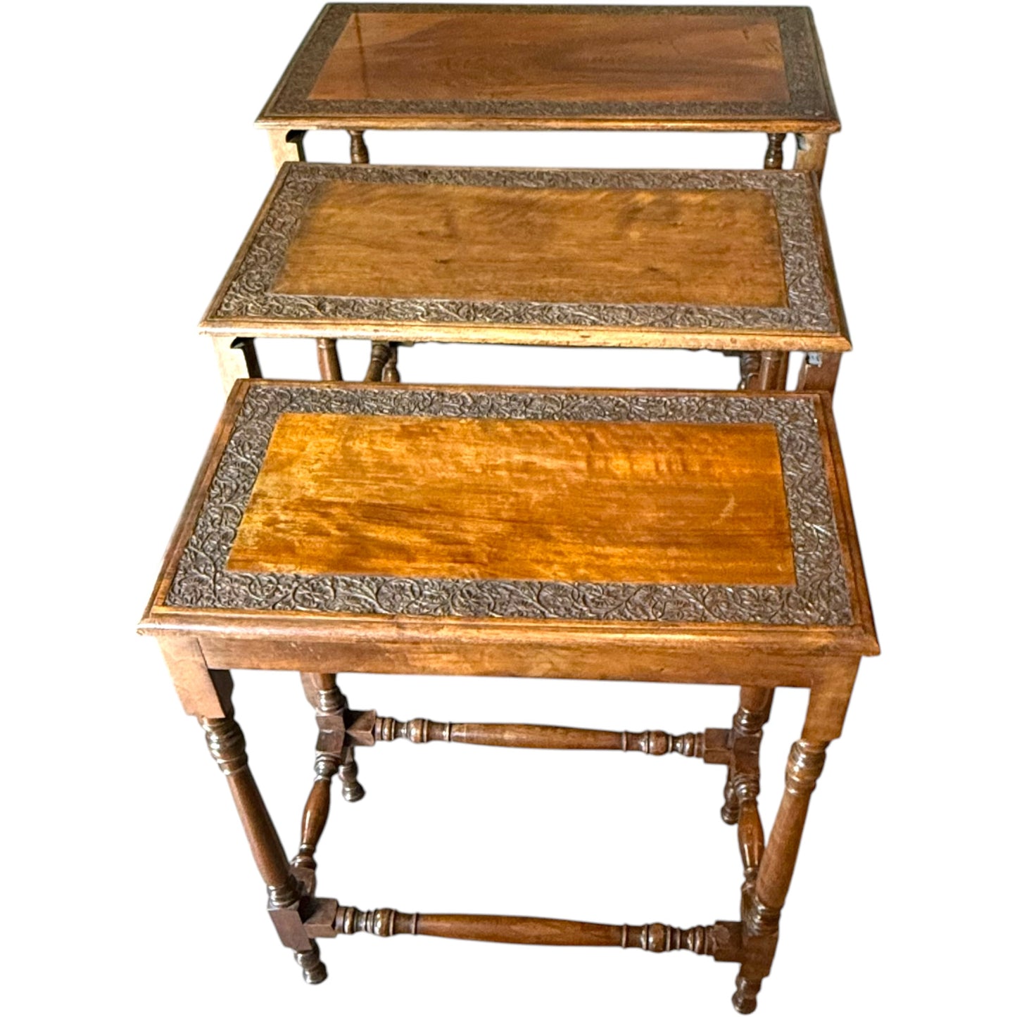 1930s Solid Walnut Nest Of Three Occasional Tables