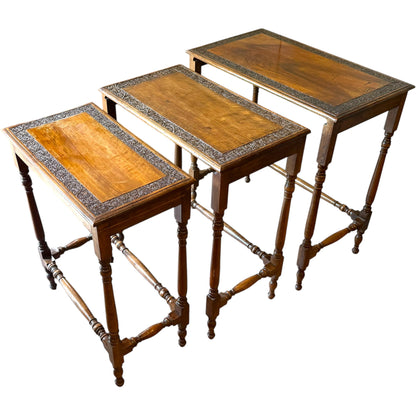 1930s Solid Walnut Nest Of Three Occasional Tables