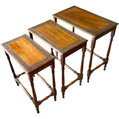 1930s Solid Walnut Nest Of Three Occasional Tables