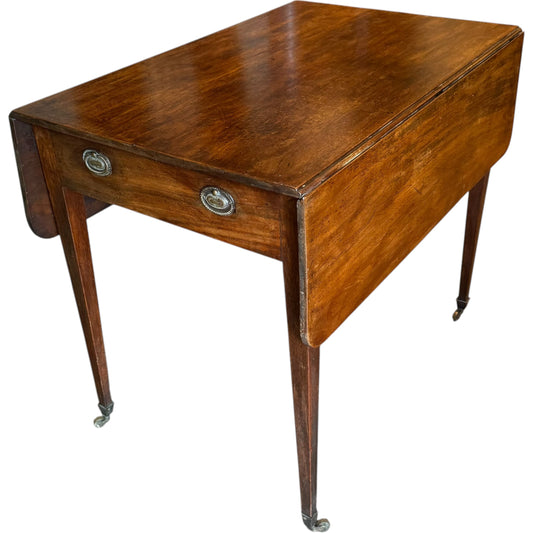 Antique Georgian Mahogany Pembroke Drop Leaf Table With Drawer & Castors