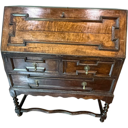 Antique Victorian Jacobean Revival Oak Bureau c.1890–1910
