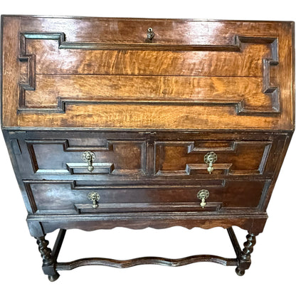 Antique Victorian Jacobean Revival Oak Bureau c.1890–1910