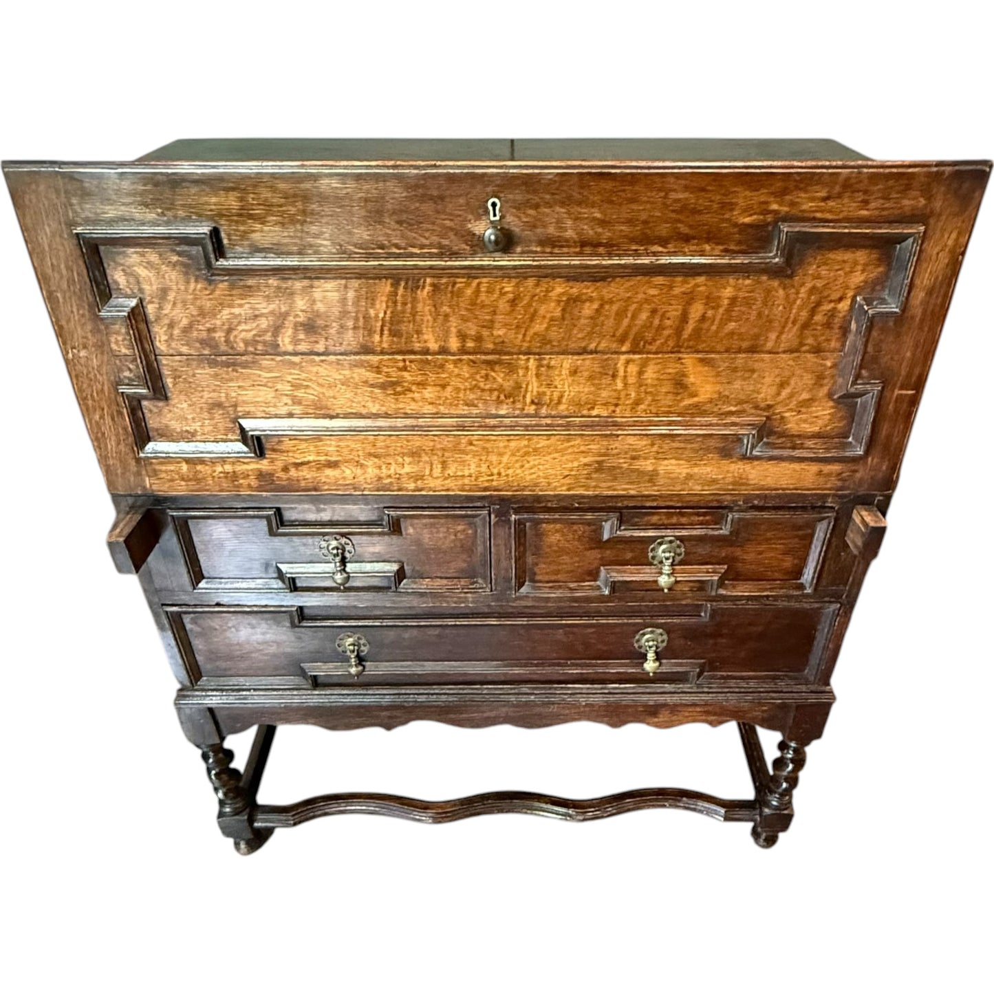 Antique Victorian Jacobean Revival Oak Bureau c.1890–1910