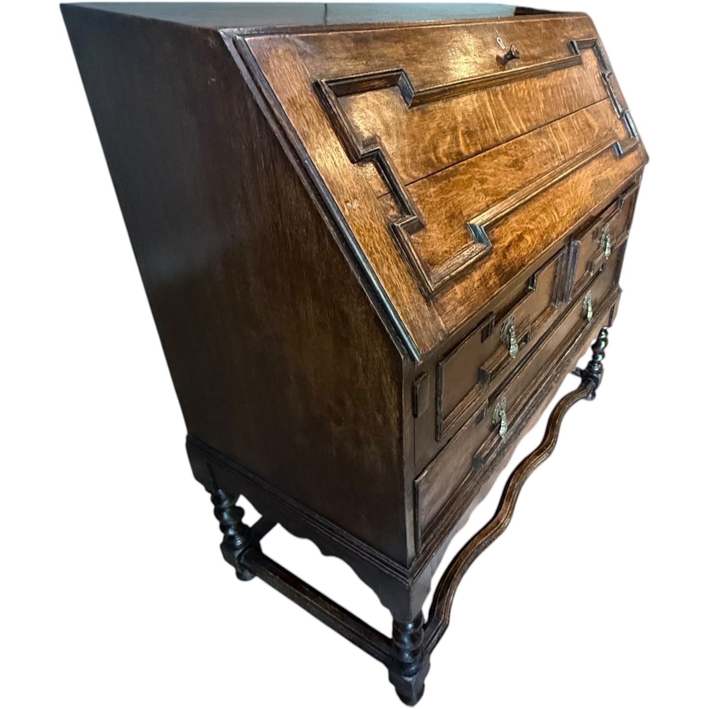 Antique Victorian Jacobean Revival Oak Bureau c.1890–1910
