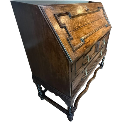 Antique Victorian Jacobean Revival Oak Bureau c.1890–1910