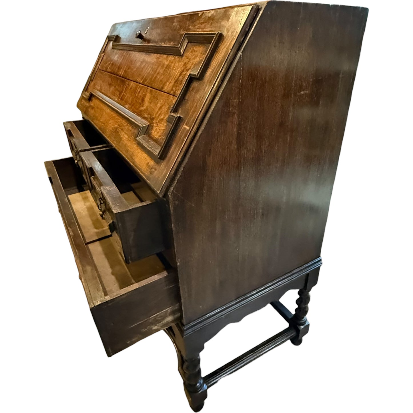 Antique Victorian Jacobean Revival Oak Bureau c.1890–1910