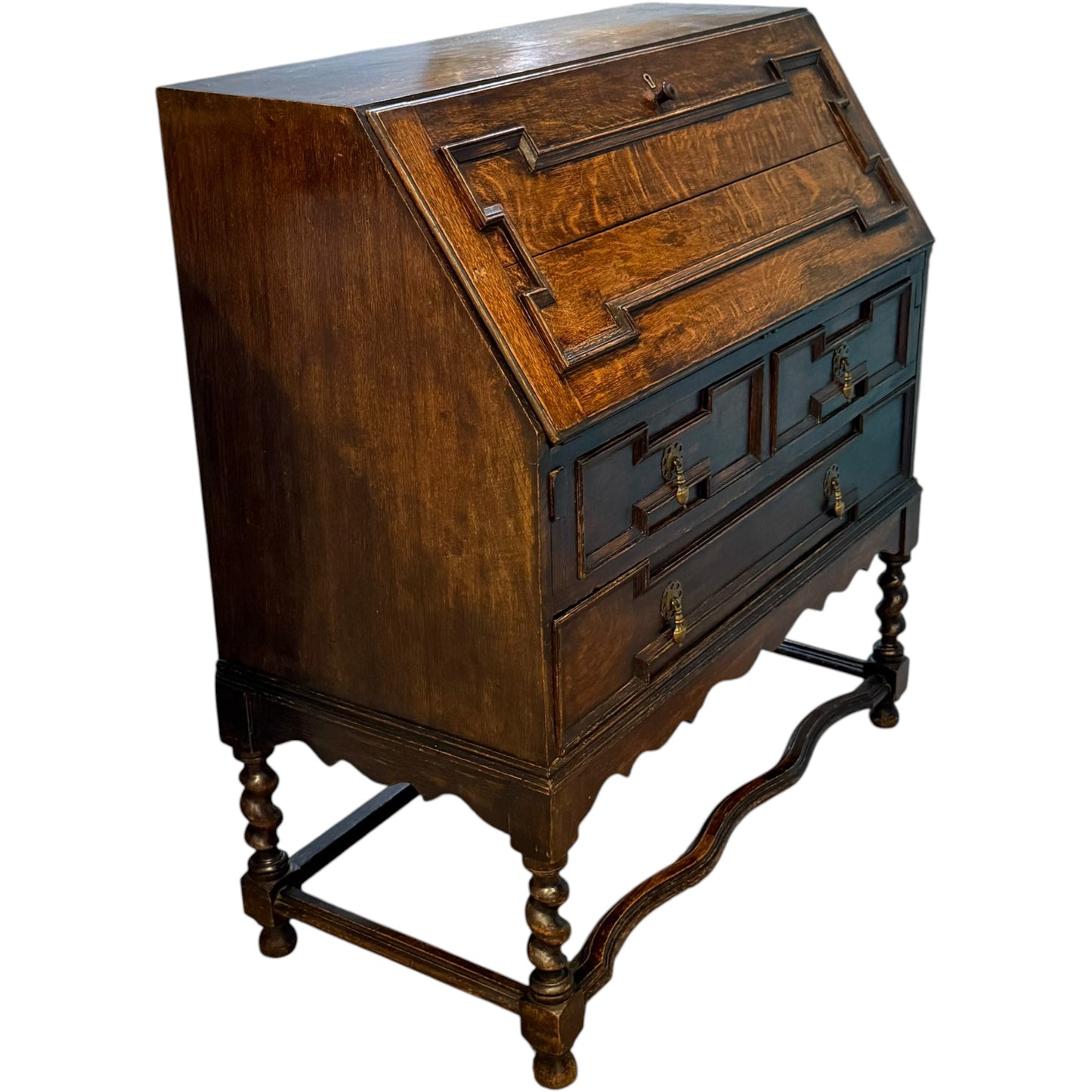 Antique Victorian Jacobean Revival Oak Bureau c.1890–1910