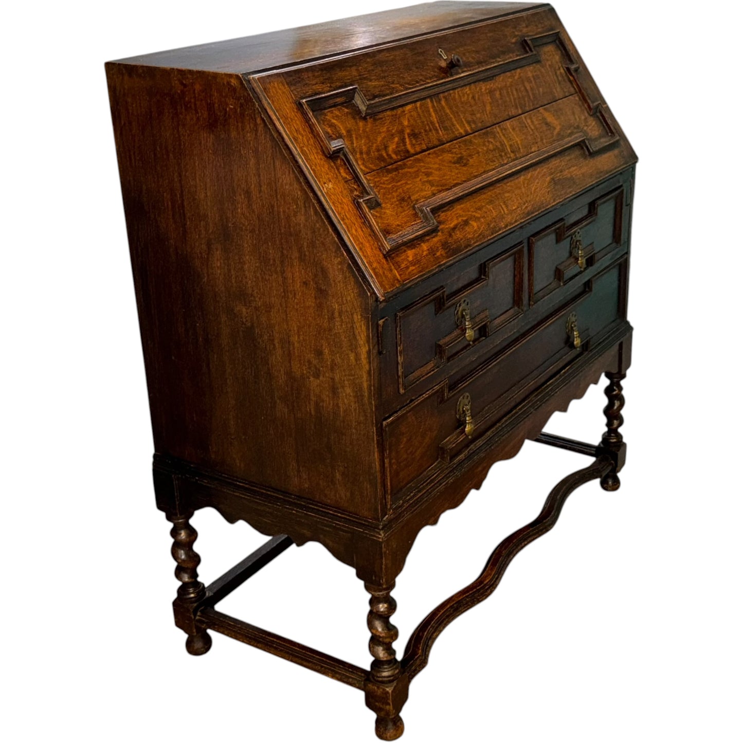 Antique Victorian Jacobean Revival Oak Bureau c.1890–1910