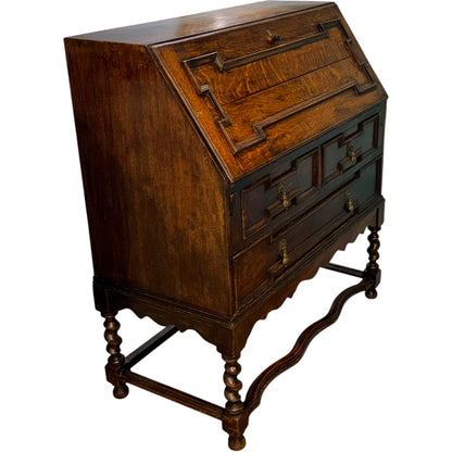 Antique Victorian Jacobean Revival Oak Bureau c.1890–1910