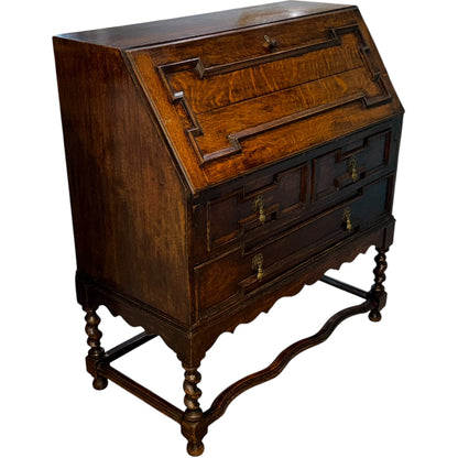Antique Victorian Jacobean Revival Oak Bureau c.1890–1910