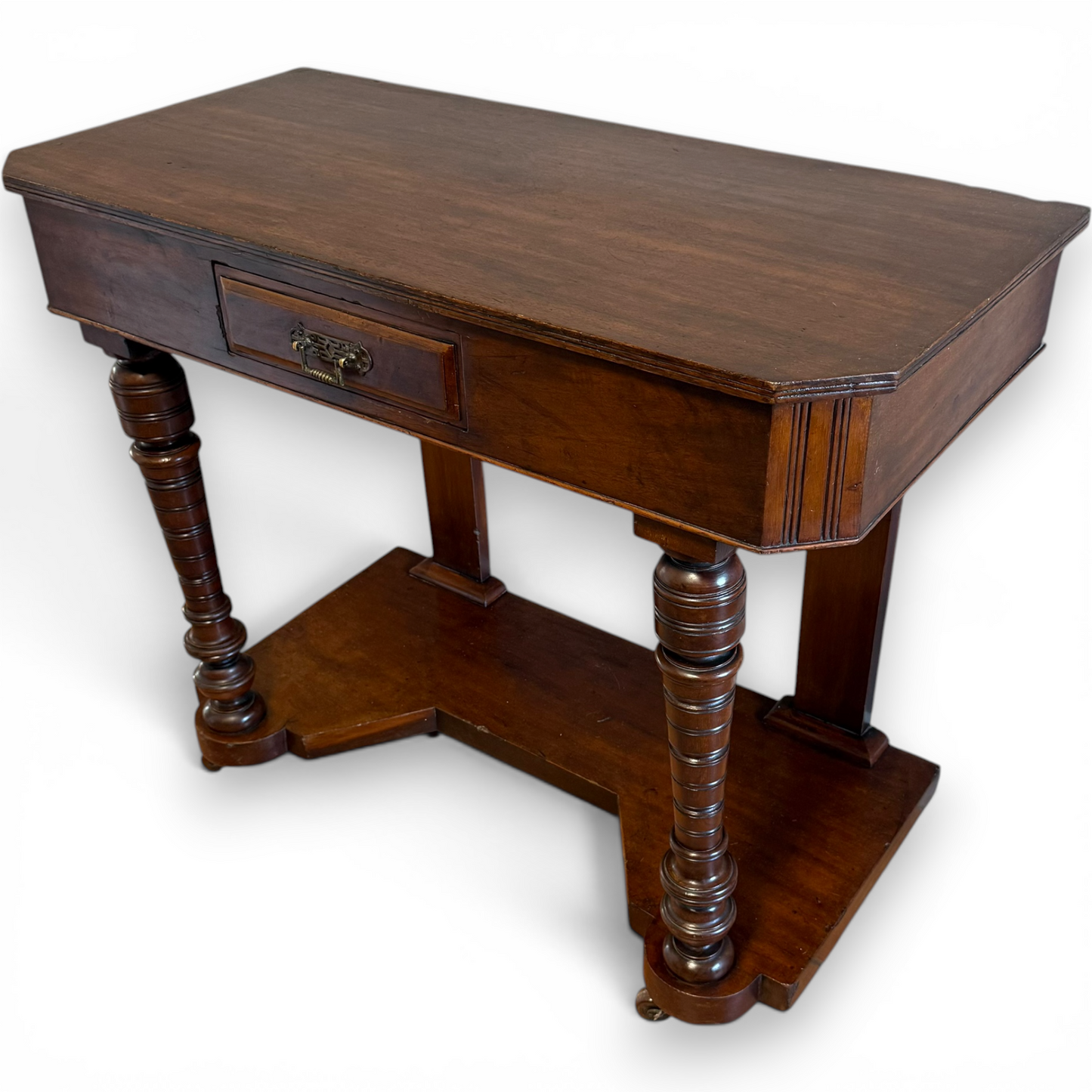 Antique Victorian Mahogany Console Table with Drawer and Lower Shelf