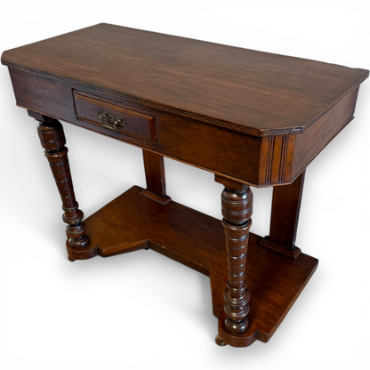 Antique Victorian Mahogany Console Table with Drawer and Lower Shelf