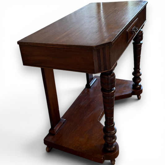 Antique Victorian Mahogany Console Table with Drawer and Lower Shelf