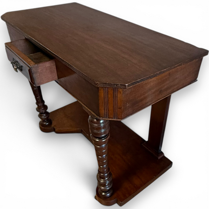 Antique Victorian Mahogany Console Table with Drawer and Lower Shelf