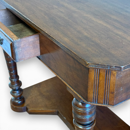 Antique Victorian Mahogany Console Table with Drawer and Lower Shelf