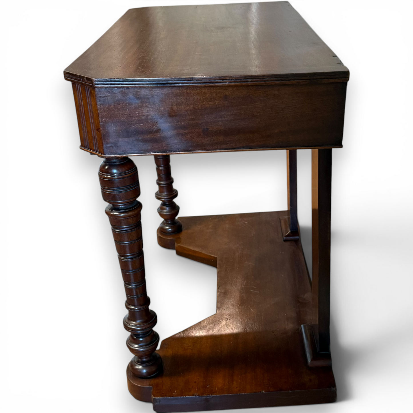 Antique Victorian Mahogany Console Table with Drawer and Lower Shelf