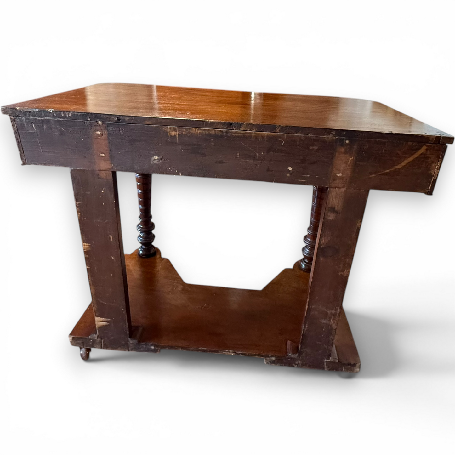 Antique Victorian Mahogany Console Table with Drawer and Lower Shelf