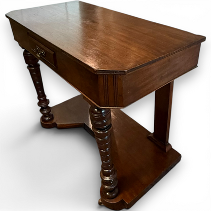 Antique Victorian Mahogany Console Table with Drawer and Lower Shelf