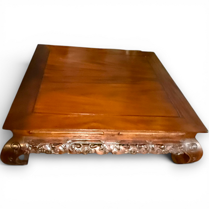 Vintage Chinese Rosewood Low Coffee Table with Ornately Carved Base