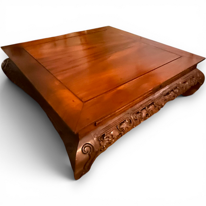 Vintage Chinese Rosewood Low Coffee Table with Ornately Carved Base