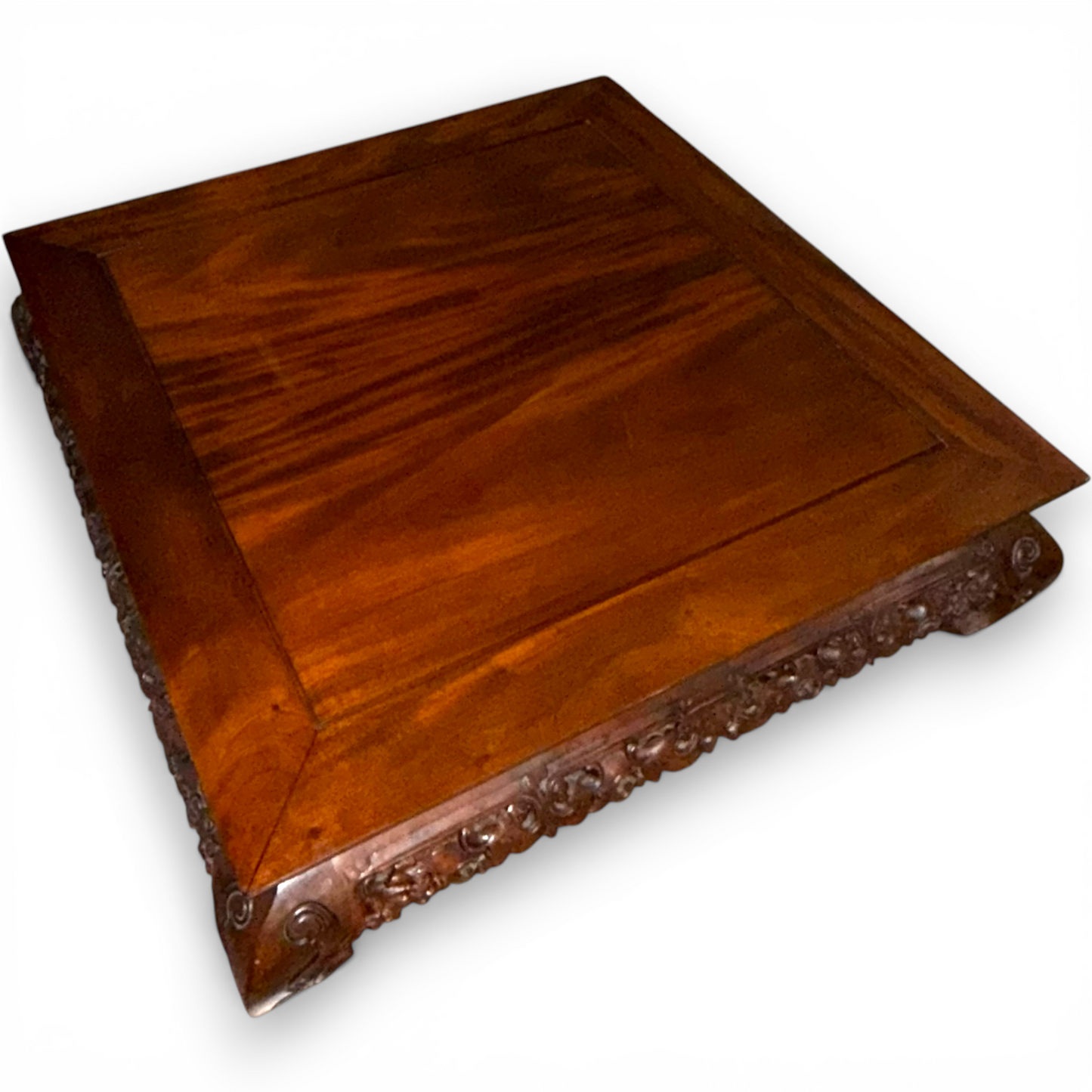 Vintage Chinese Rosewood Low Coffee Table with Ornately Carved Base
