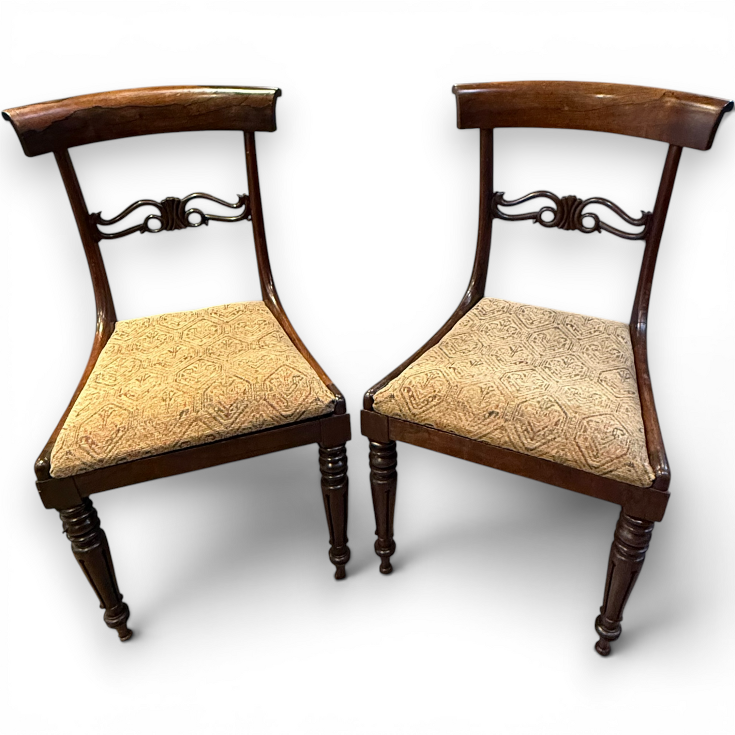 Pair of Antique Victorian Rosewood Dining Chairs with Carved Backs