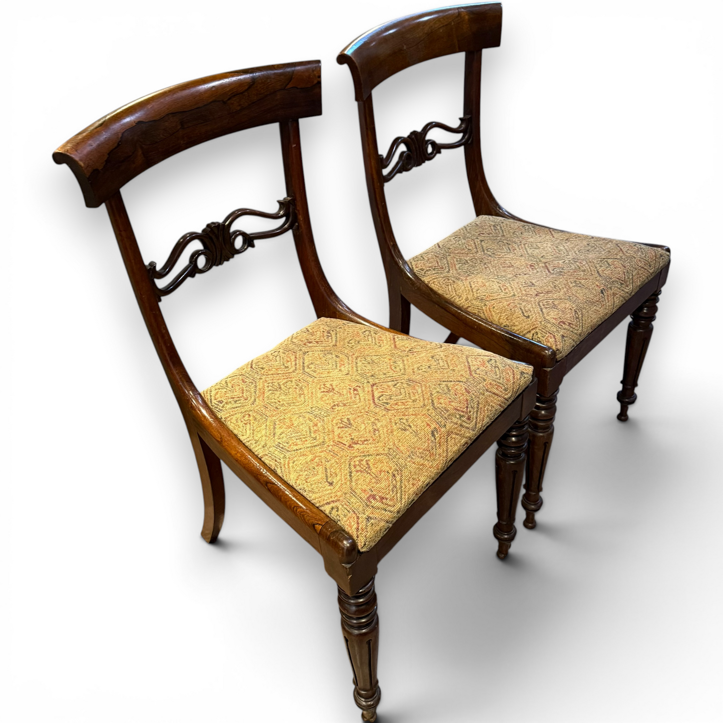 Pair of Antique Victorian Rosewood Dining Chairs with Carved Backs