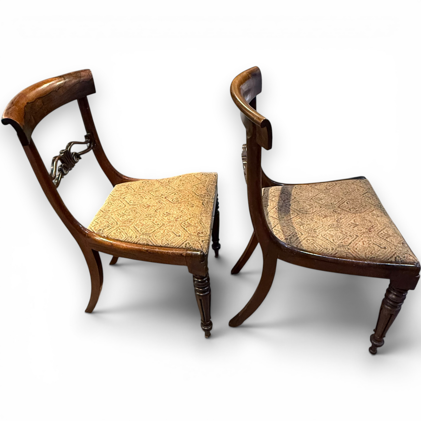 Pair of Antique Victorian Rosewood Dining Chairs with Carved Backs