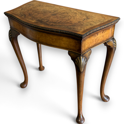 Late Victorian Burr Walnut Georgian Revival Fold Over Card Table