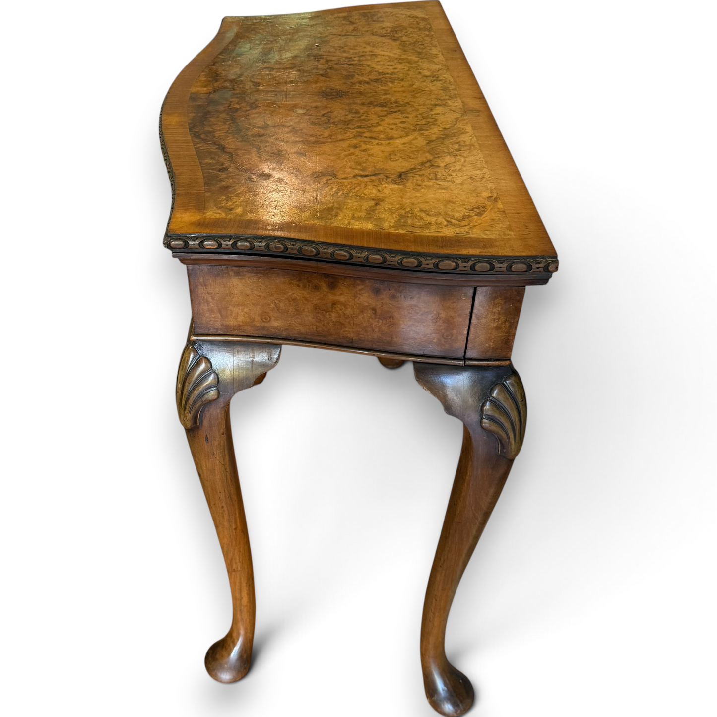 Late Victorian Burr Walnut Georgian Revival Fold Over Card Table