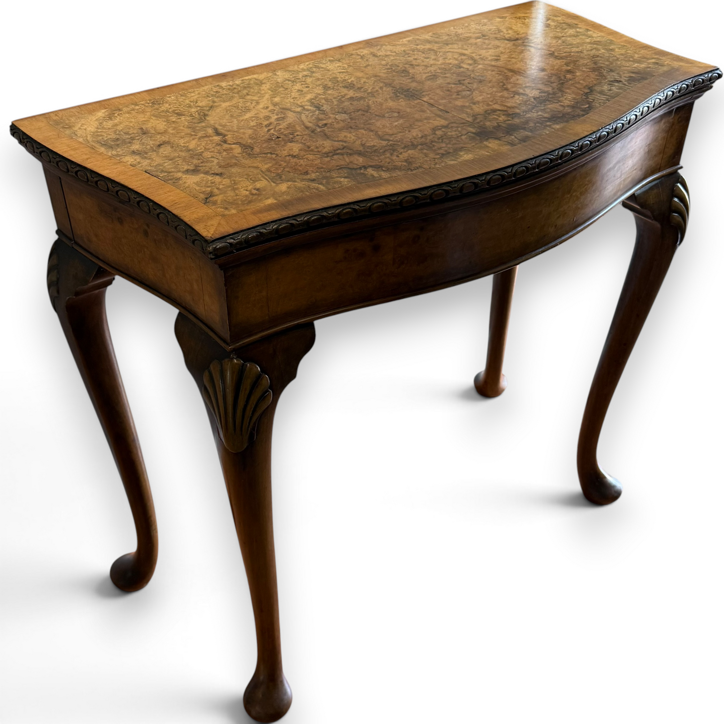 Late Victorian Burr Walnut Georgian Revival Fold Over Card Table