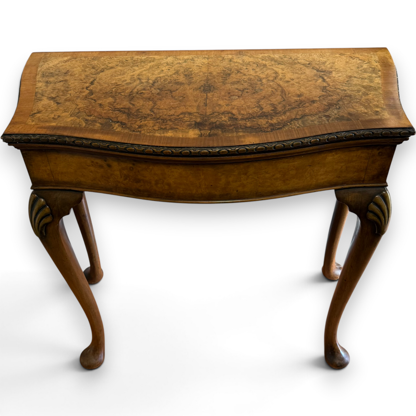 Late Victorian Burr Walnut Georgian Revival Fold Over Card Table