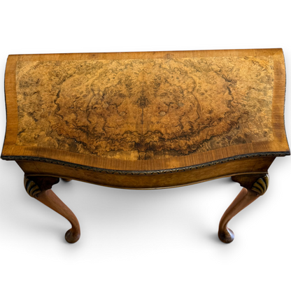 Late Victorian Burr Walnut Georgian Revival Fold Over Card Table