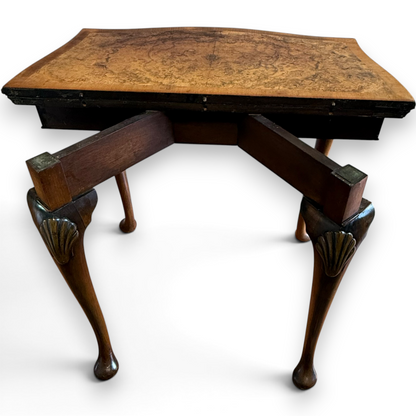 Late Victorian Burr Walnut Georgian Revival Fold Over Card Table