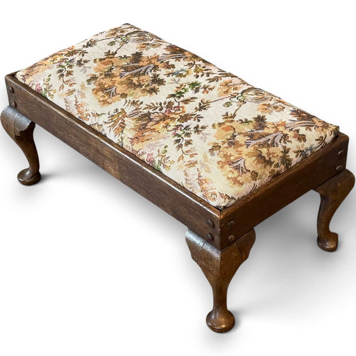 Antique Oak Tapestry Footstool
