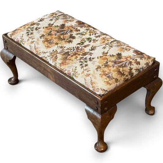 Antique Oak Tapestry Footstool