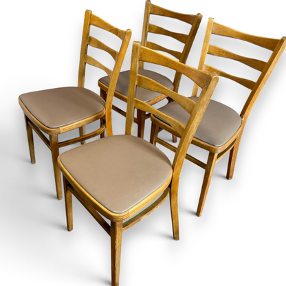 Set of Four Mid-Century Beech Ladder Back Dining Chairs with Bentwood Detail