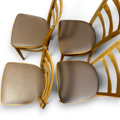 Set of Four Mid-Century Beech Ladder Back Dining Chairs with Bentwood Detail