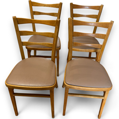Set of Four Mid-Century Beech Ladder Back Dining Chairs with Bentwood Detail