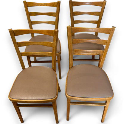 Set of Four Mid-Century Beech Ladder Back Dining Chairs with Bentwood Detail