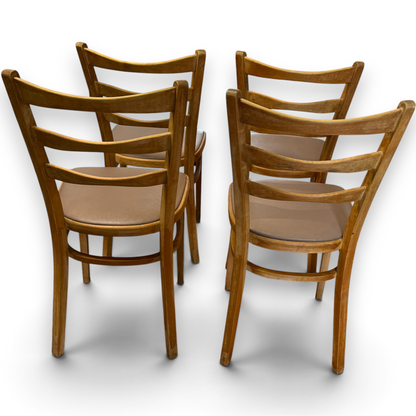 Set of Four Mid-Century Beech Ladder Back Dining Chairs with Bentwood Detail