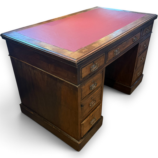 Victorian Twin Pedestal Writing Desk with Nine Drawers